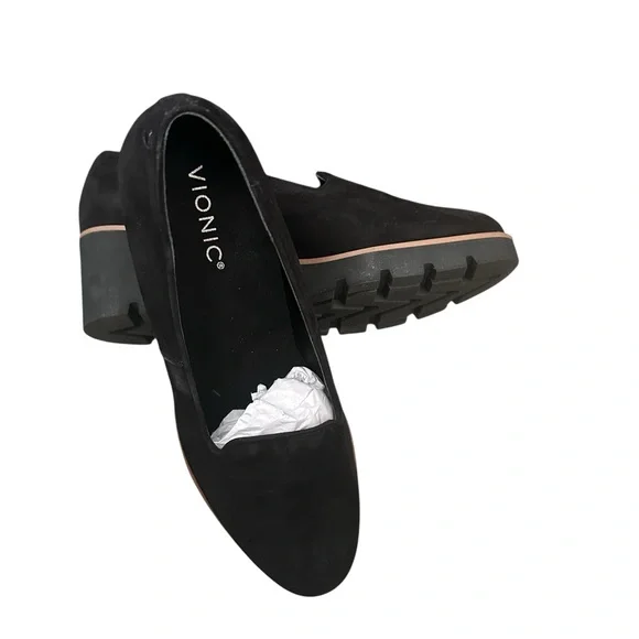 Vionic Willa Wedge Women's Black Suede Loafers 10 Water Repellent New in box• - Picture 4 of 5